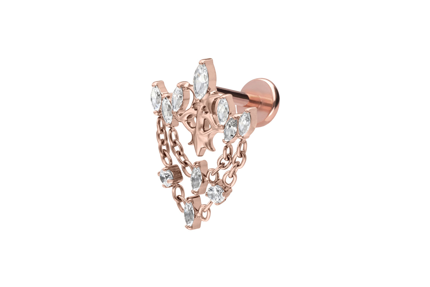 Titan Labret Piercing mit Push Fit GOTISCHE KRONE + KETTEN